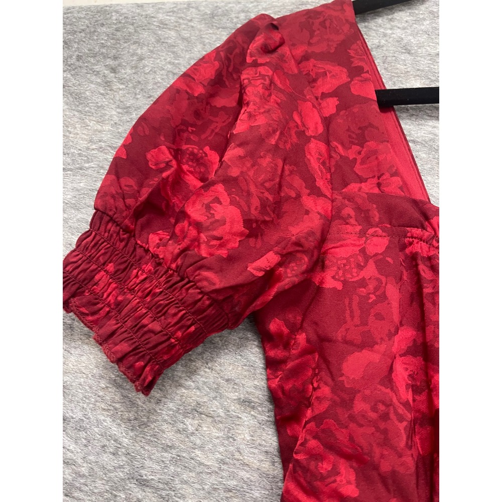 Altar'd State Burgundy Red Floral Jacquard Smocked Tiered Mini Dress Womens M - Picture 10 of 11